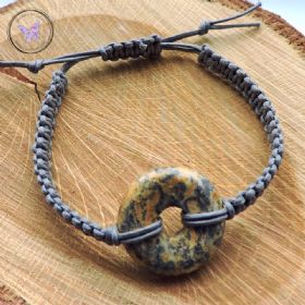 Leopard Skin Jasper Donut Macrame Bracelet